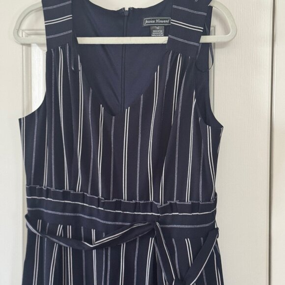 Jessica Howard Womens Navy Blue White Stripe Pantsuit Size 10 - Picture 2 of 15